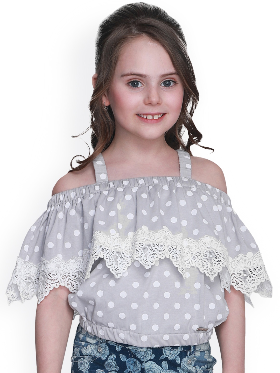 

CUTECUMBER Girls Grey Printed Cape Pure Cotton Top