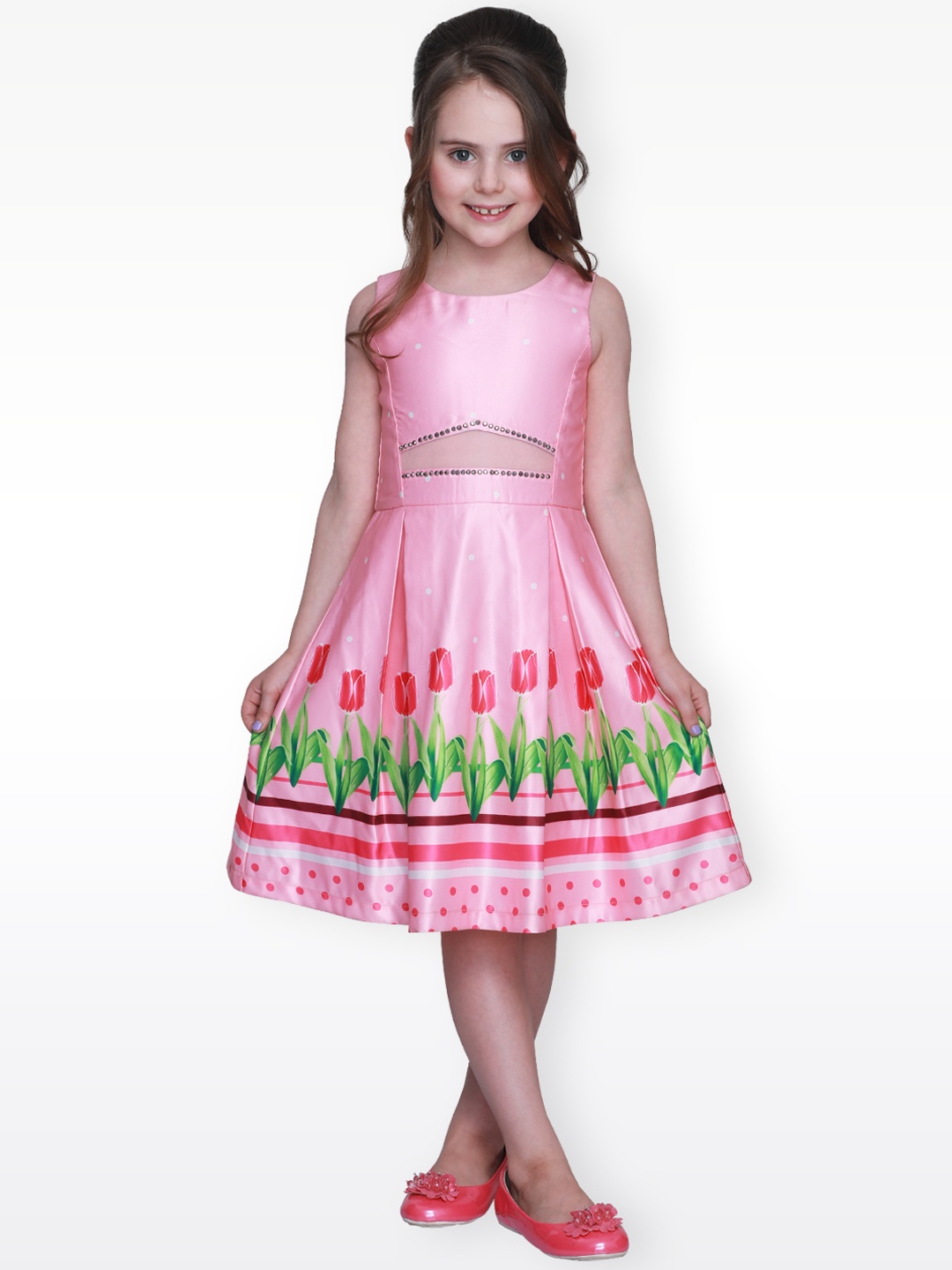 

CUTECUMBER Girls Pink Printed A-Line Dress