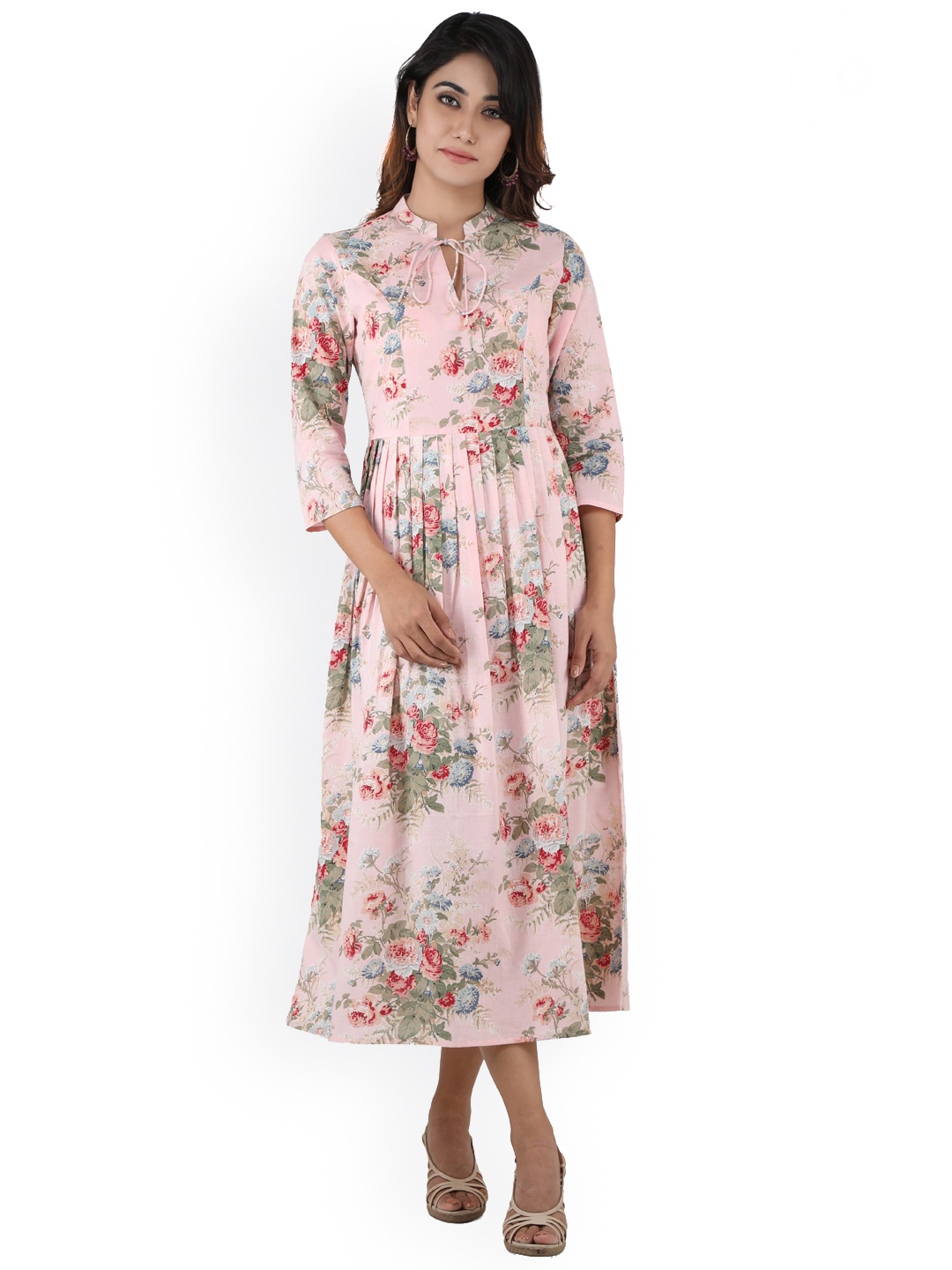 

anayna Women Pink Printed Fit and Flare Dress