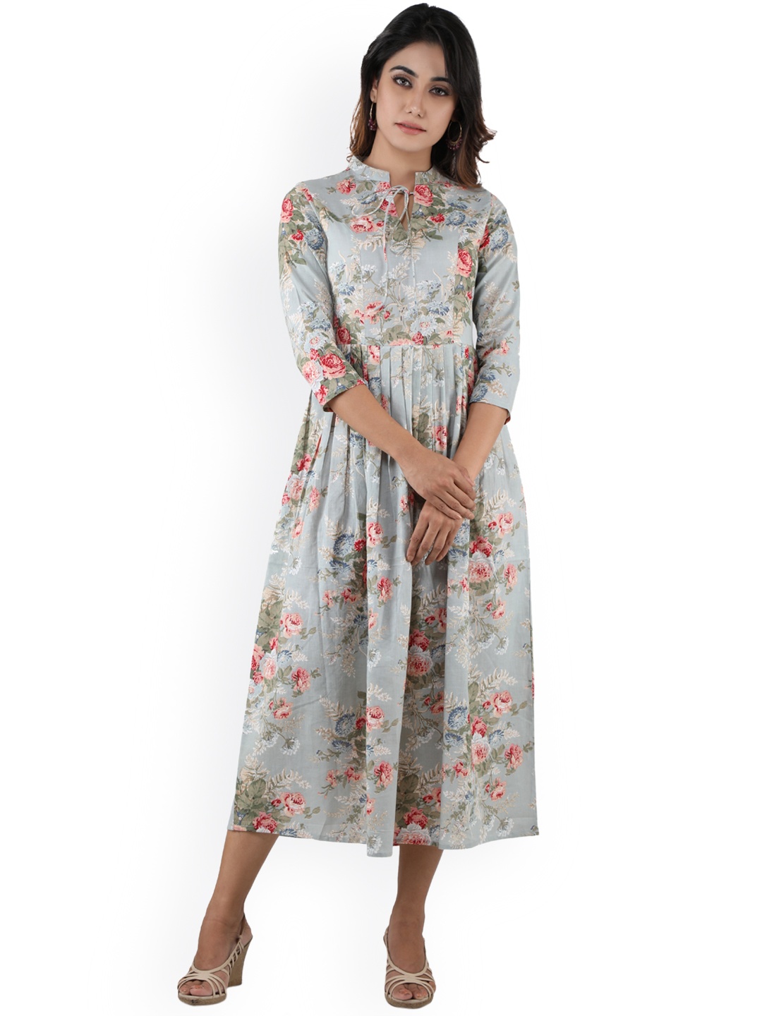 

anayna Women Blue Printed Fit and Flare Dress