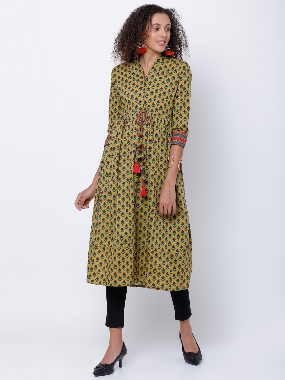 

Vishudh Women Green Printed A-Line Kurta