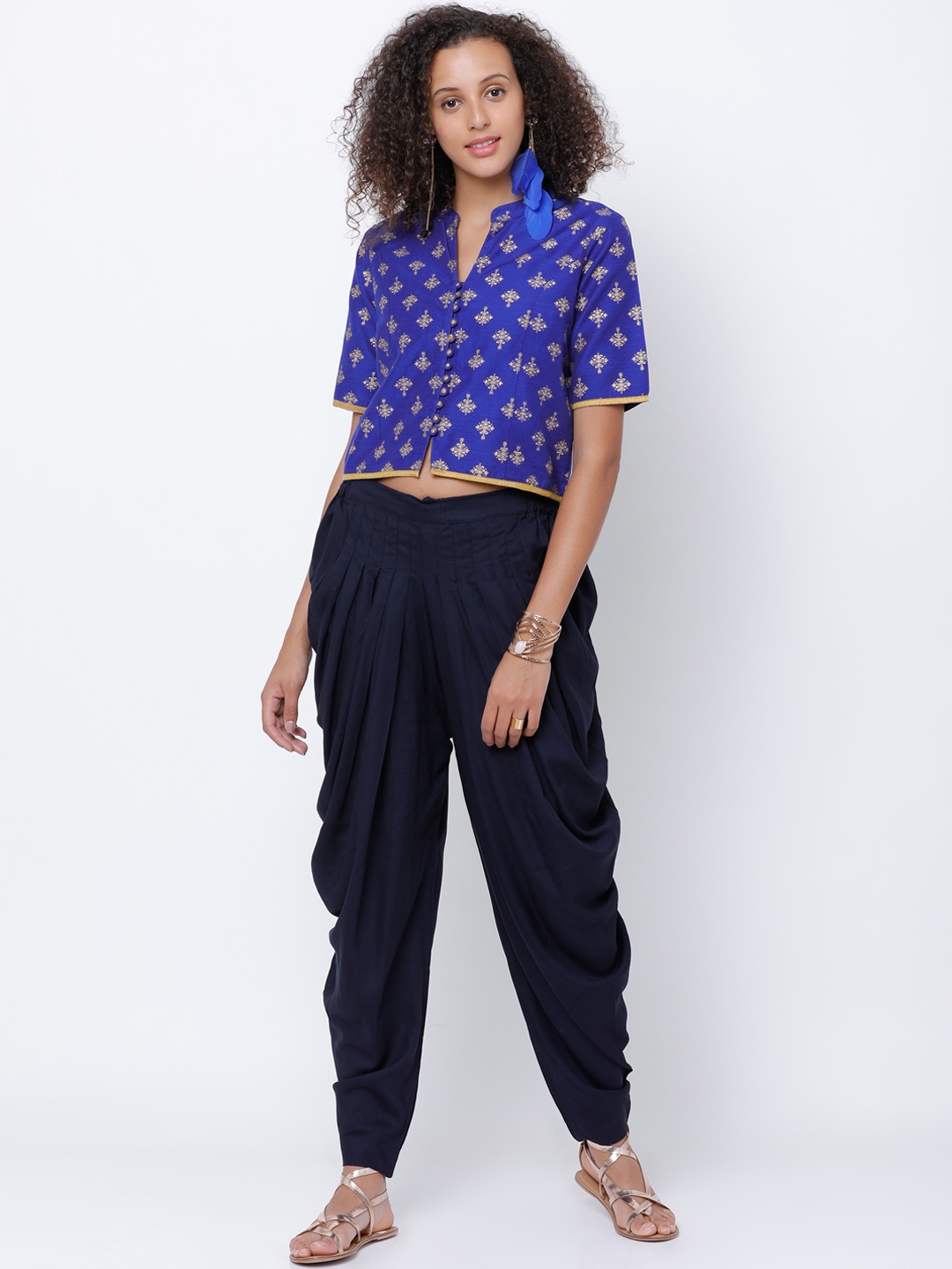 

Vishudh Women Blue & Navy Blue Printed Top with Dhoti Pants