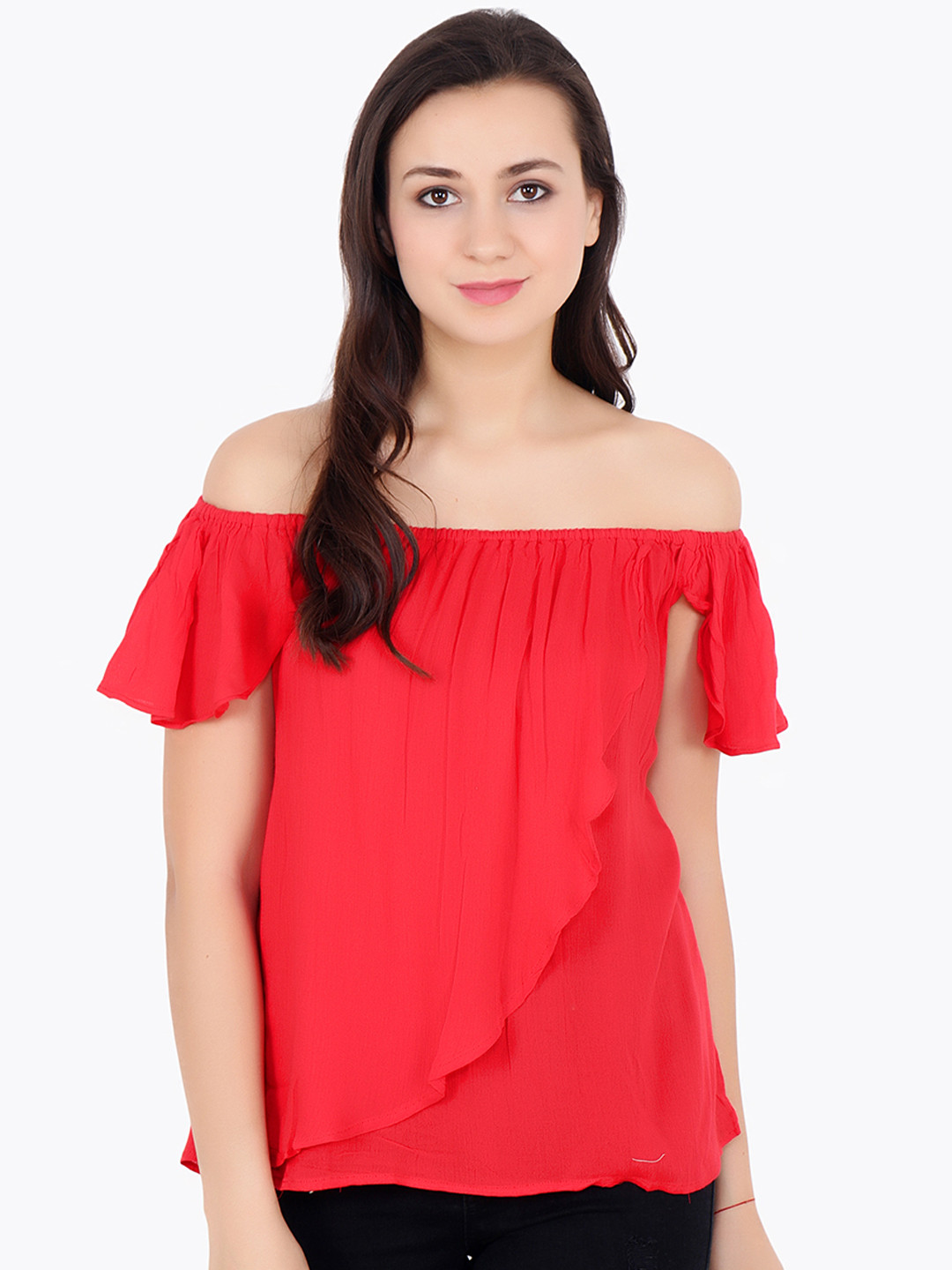 

Cation Women Red Solid Bardot Top