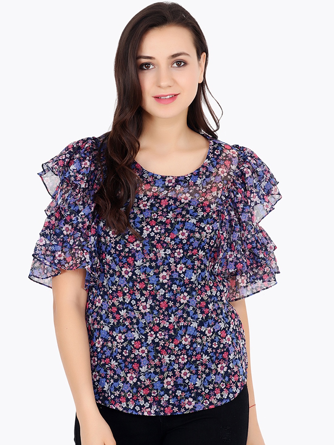 

Cation Women Blue Printed Top