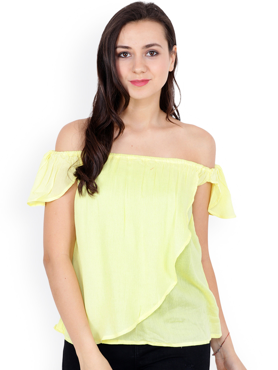 

Cation Women Yellow Solid Bardot Top