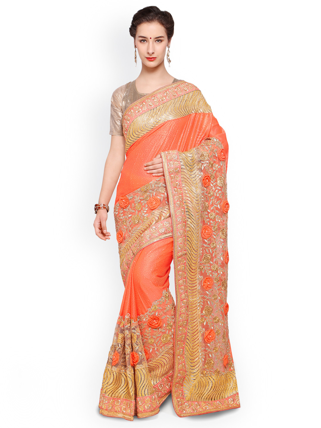 

Kalista Orange Embroidered Poly Georgette Saree