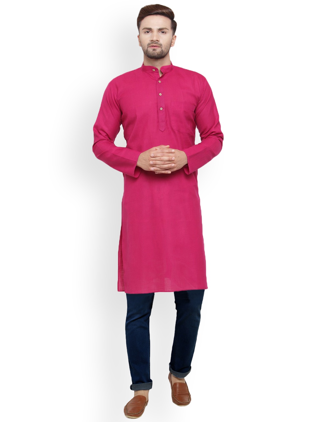

Jompers Men Pink Solid Straight Kurta