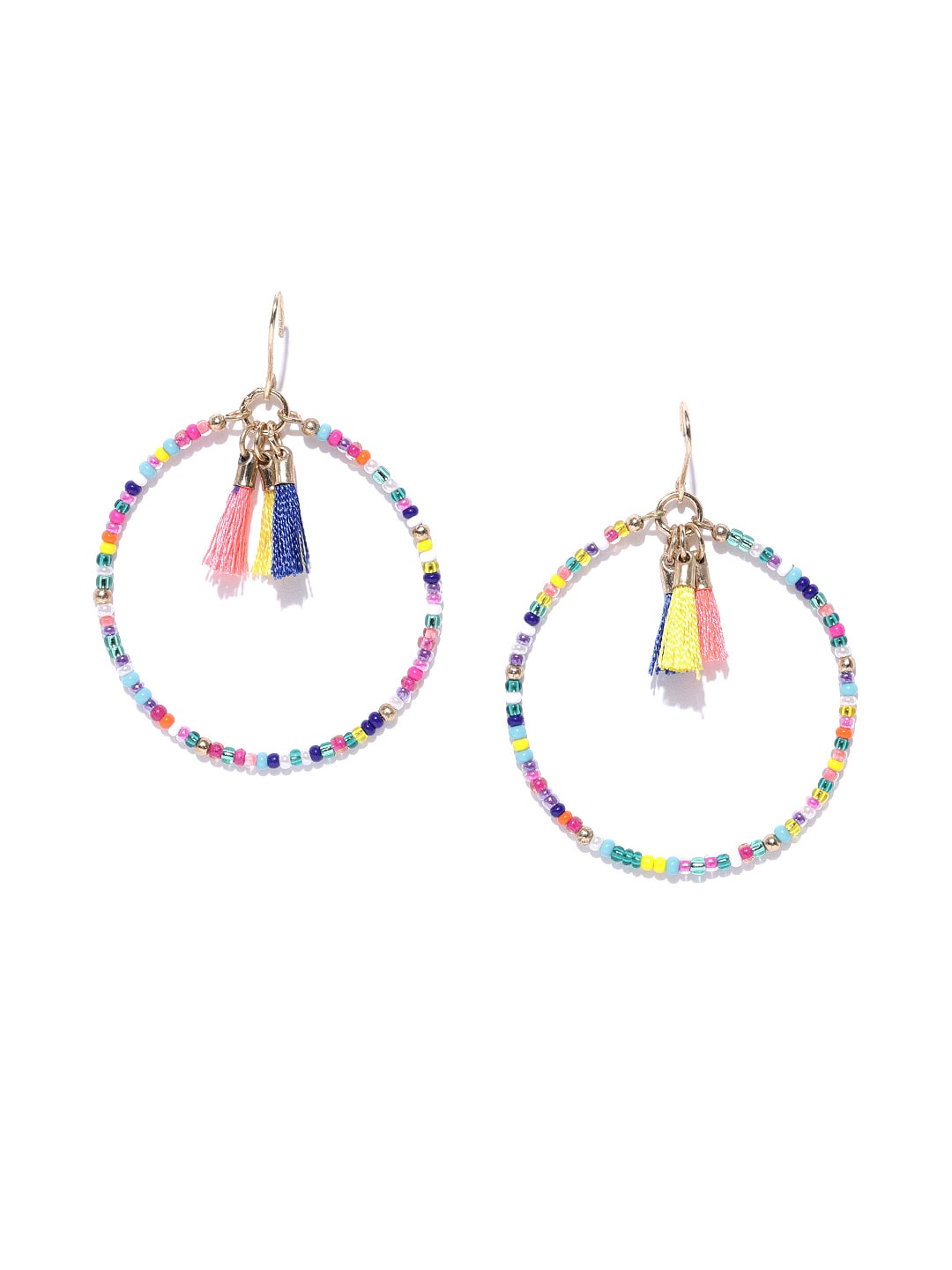 

Accessorize Multicoloured Circular Drop Earrings with Tasselled Detail, Multi
