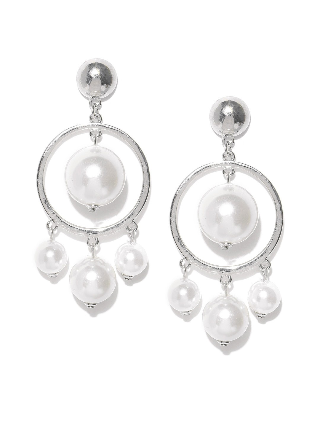 

Accessorize Steel-Toned & Off-White Spherical Drop Earrings
