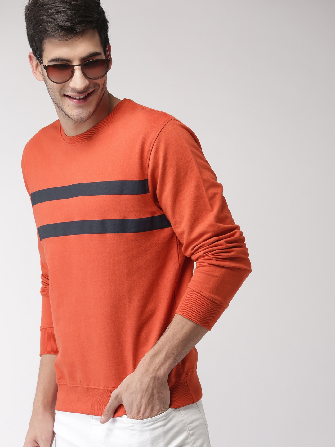 

Mast & Harbour Men Orange Striped Sweatshirt