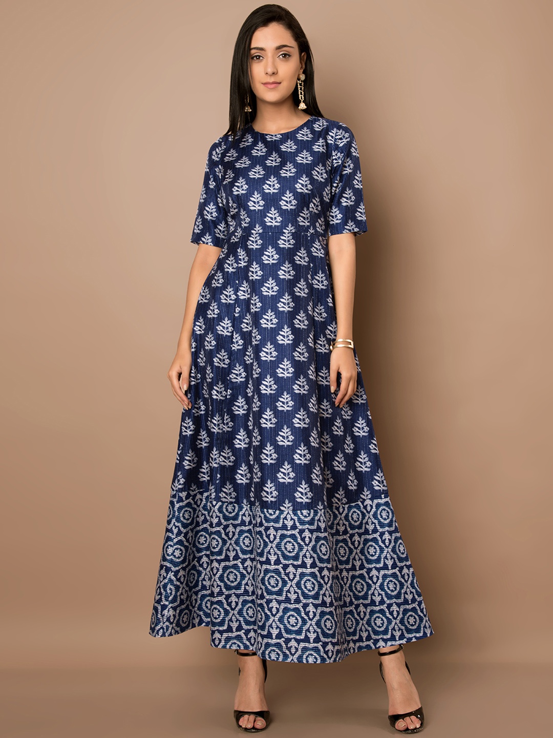 

INDYA Women Blue Printed Anarkali Kurta