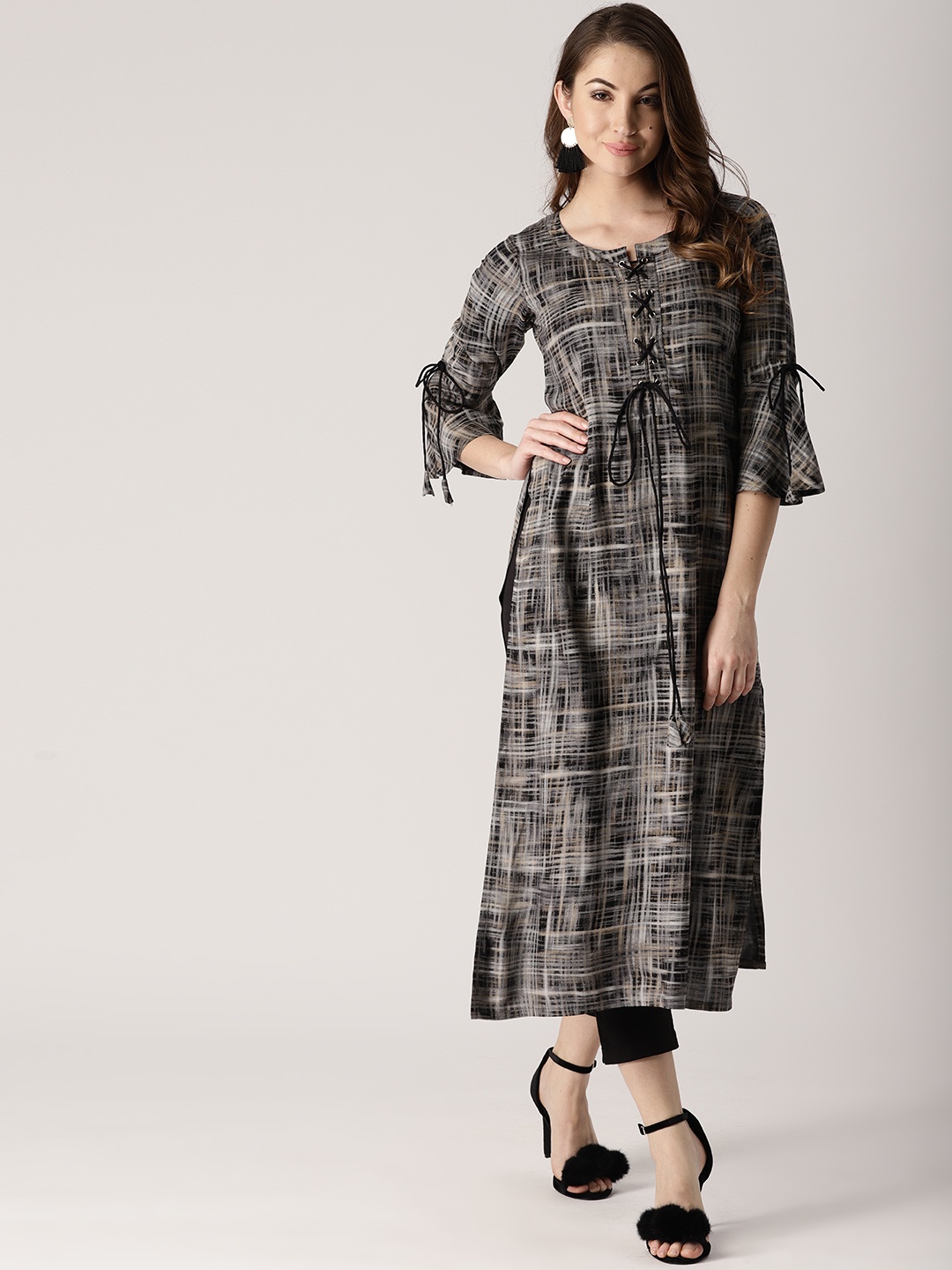 

Libas Women Grey Printed Straight Kurta
