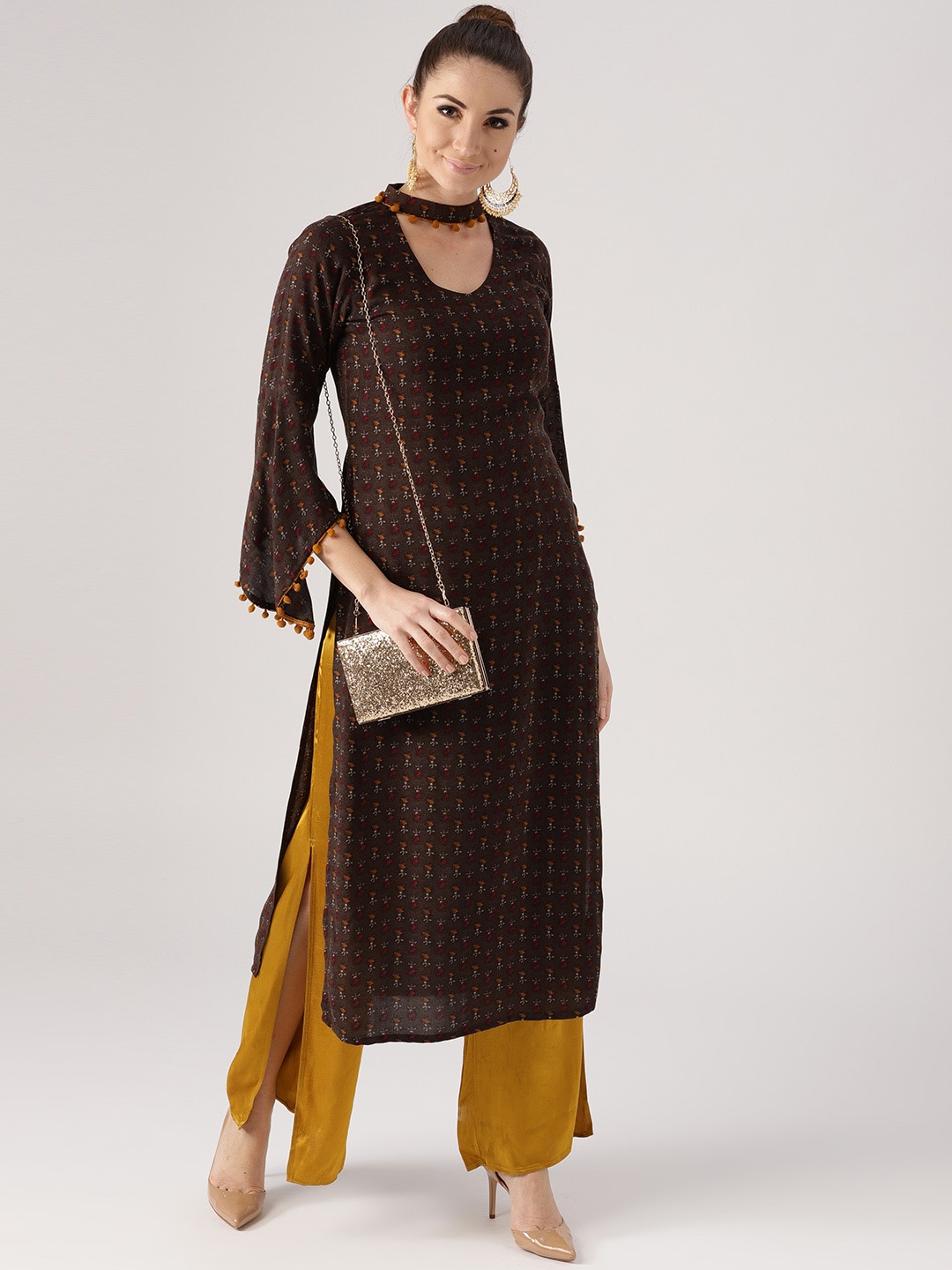 

Libas Women Brown Printed Straight Kurta