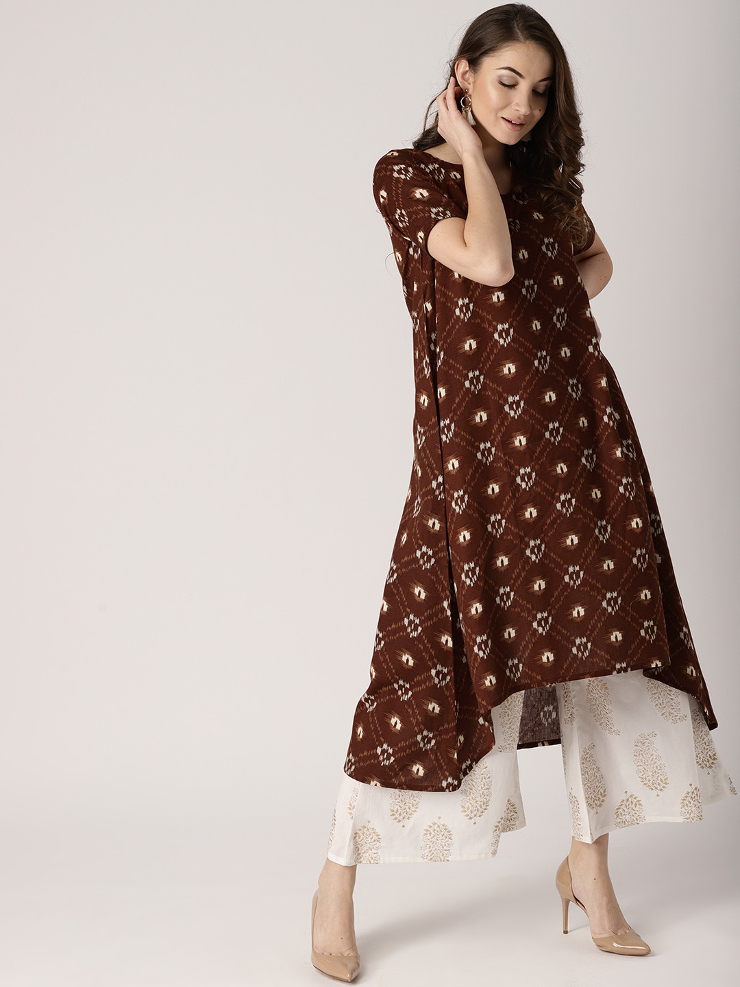 

Libas Women Brown Printed A-Line Kurta