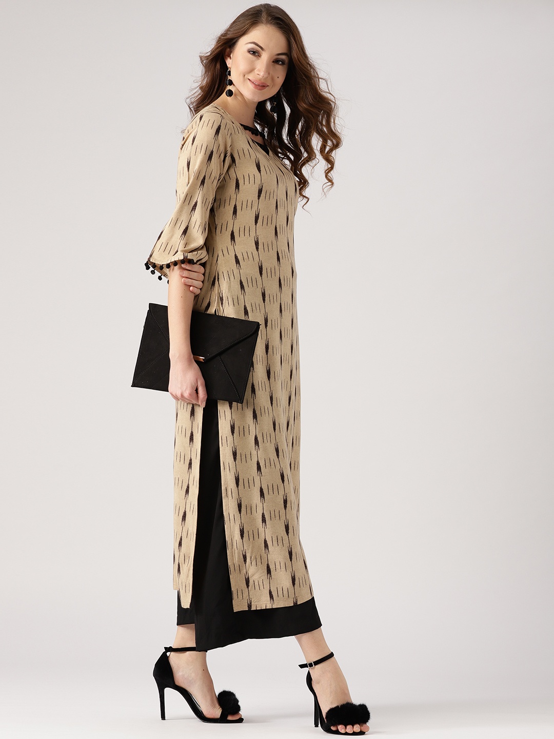 

Libas Women Beige & Black Printed Straight Kurta