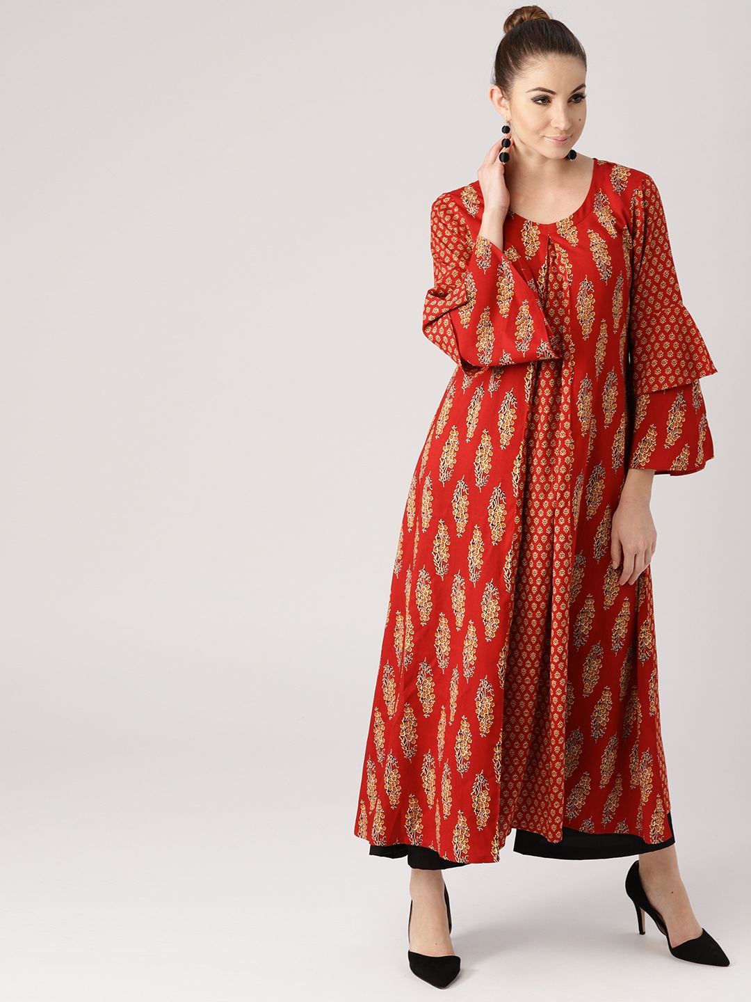 

Libas Women Red Printed A-Line Kurta