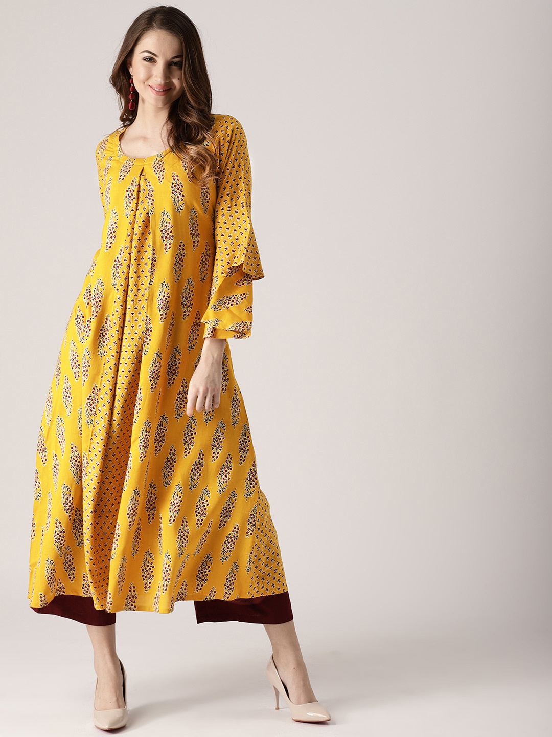 

Libas Women Mustard Yellow Printed A-Line Kurta