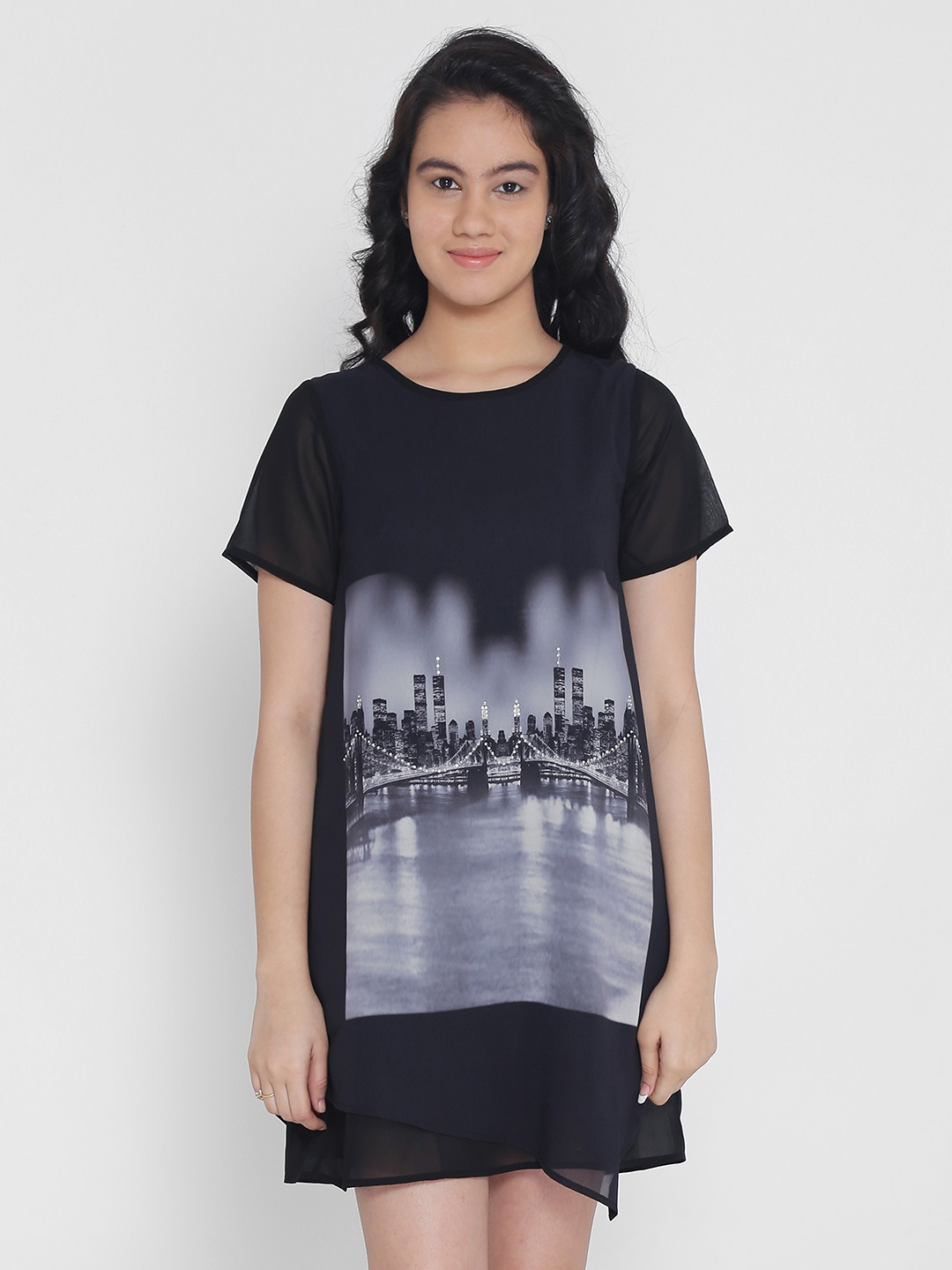 

Natilene Girls Black Printed T-shirt Dress