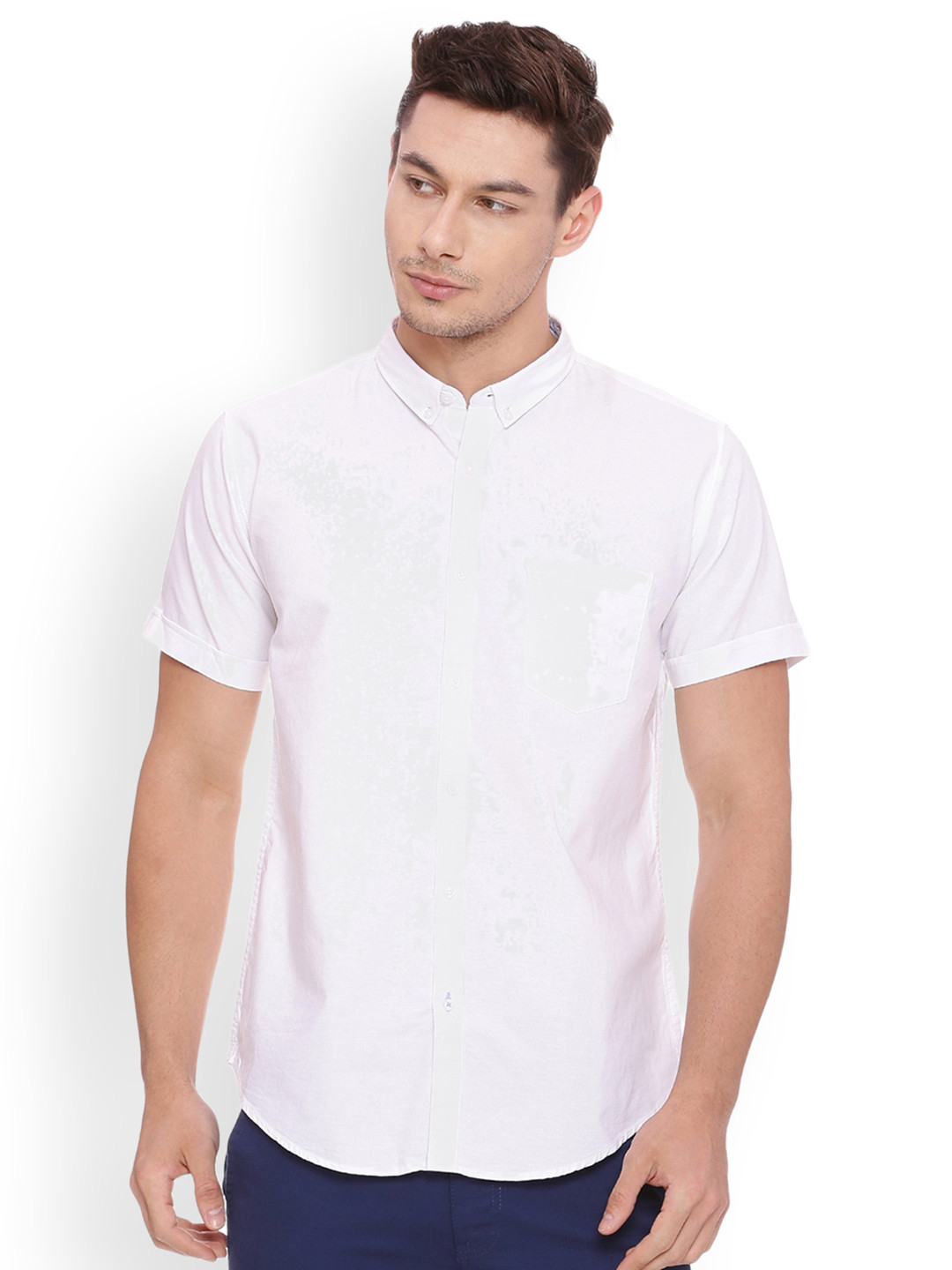 

Basics Men White Slim Fit Printed Casual Shirt