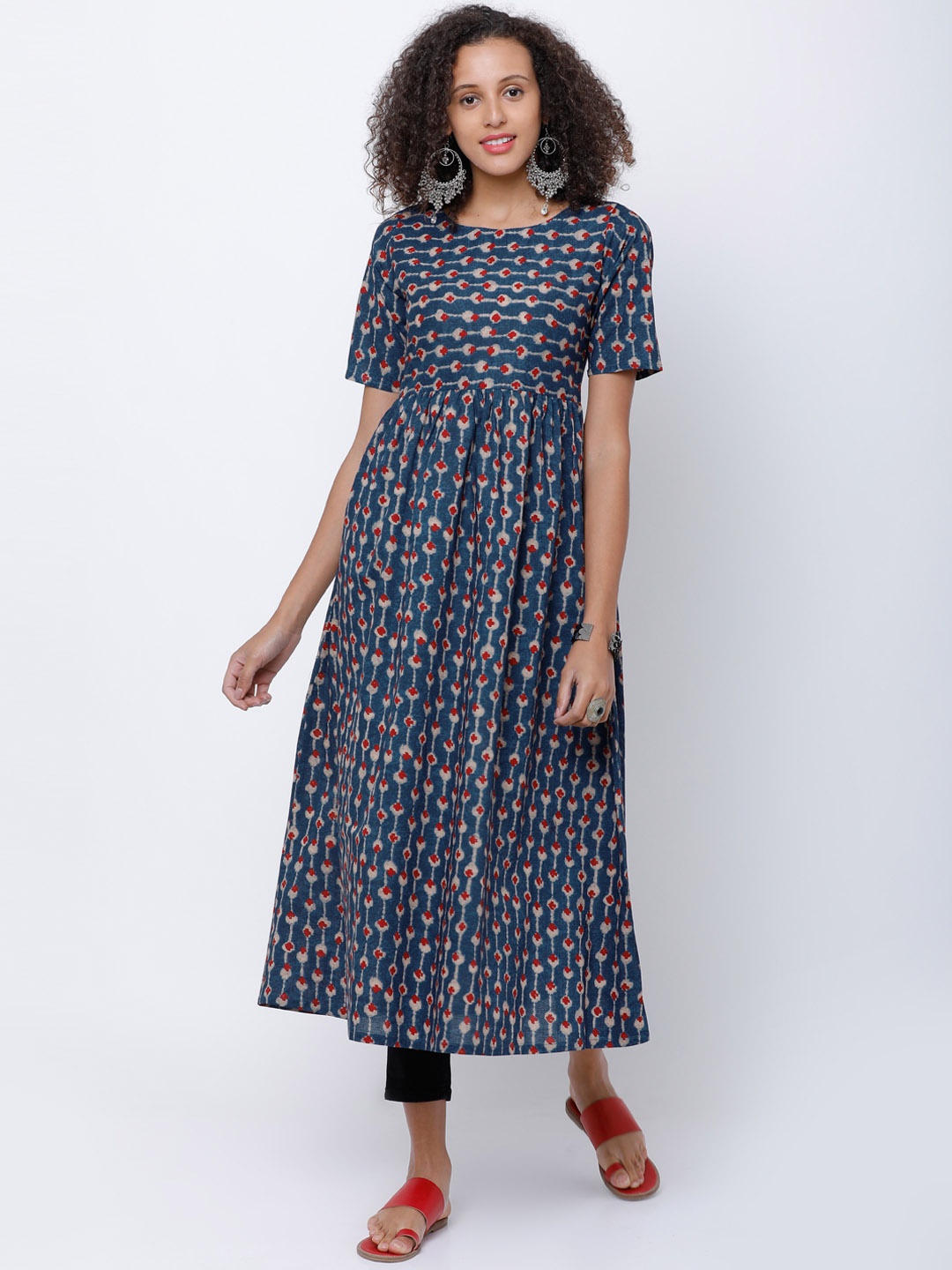 

Vishudh Women Blue & Beige Printed A-Line Kurta