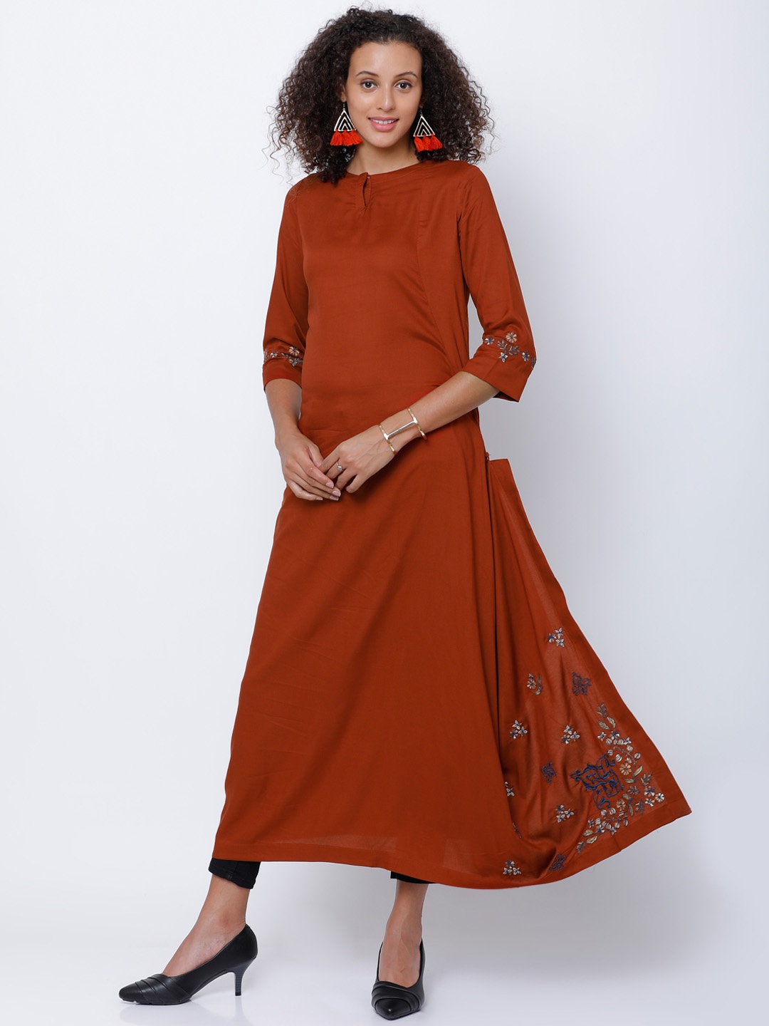 

Vishudh Women Rust Solid A-Line Kurta