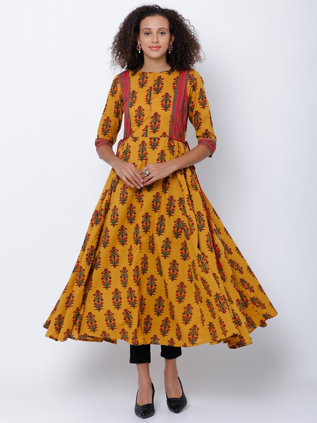 

Vishudh Women Mustard & Pink Printed Anarkali Kurta