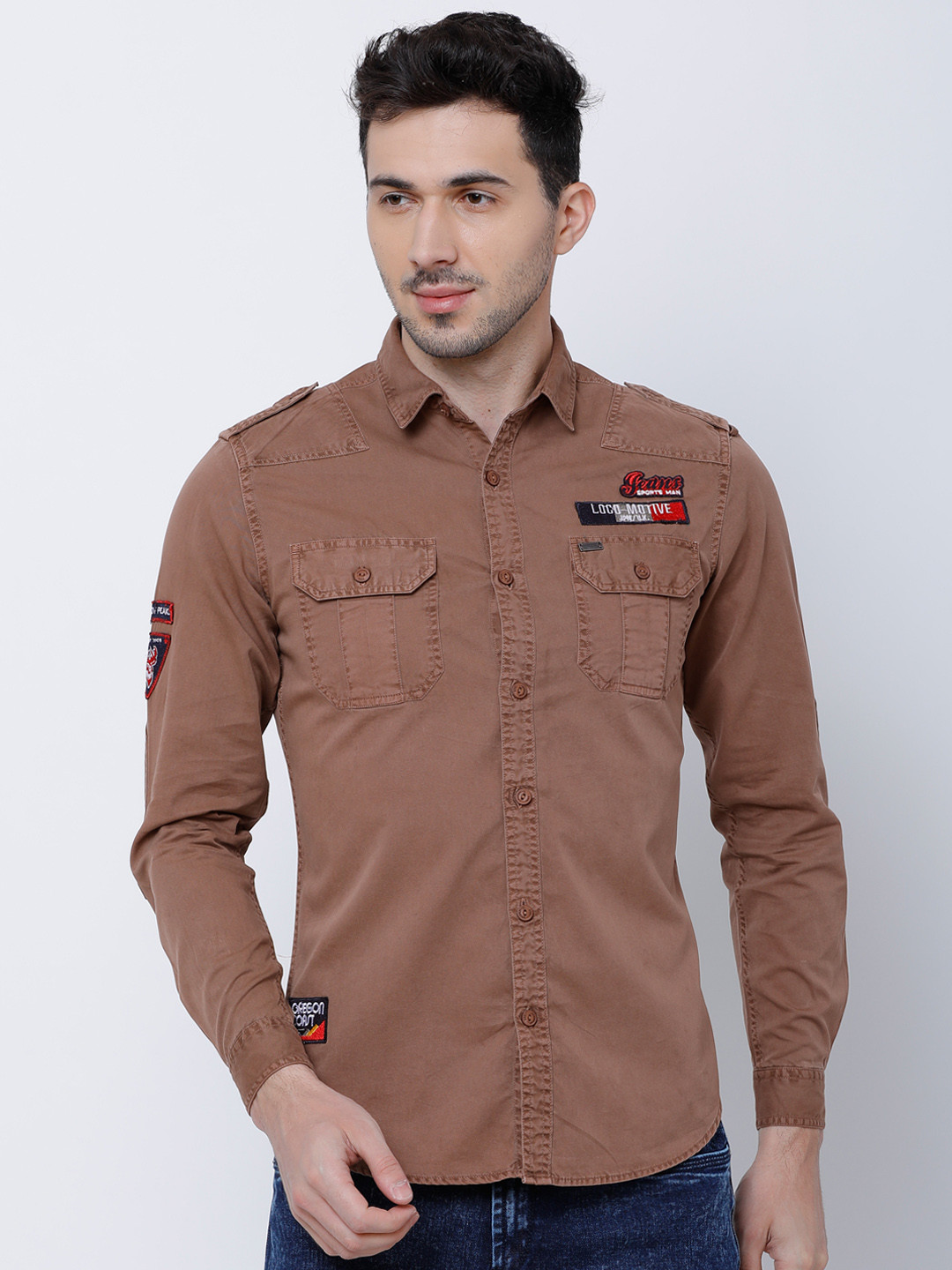 

LOCOMOTIVE Men Brown Slim Fit Solid Casual Shirt