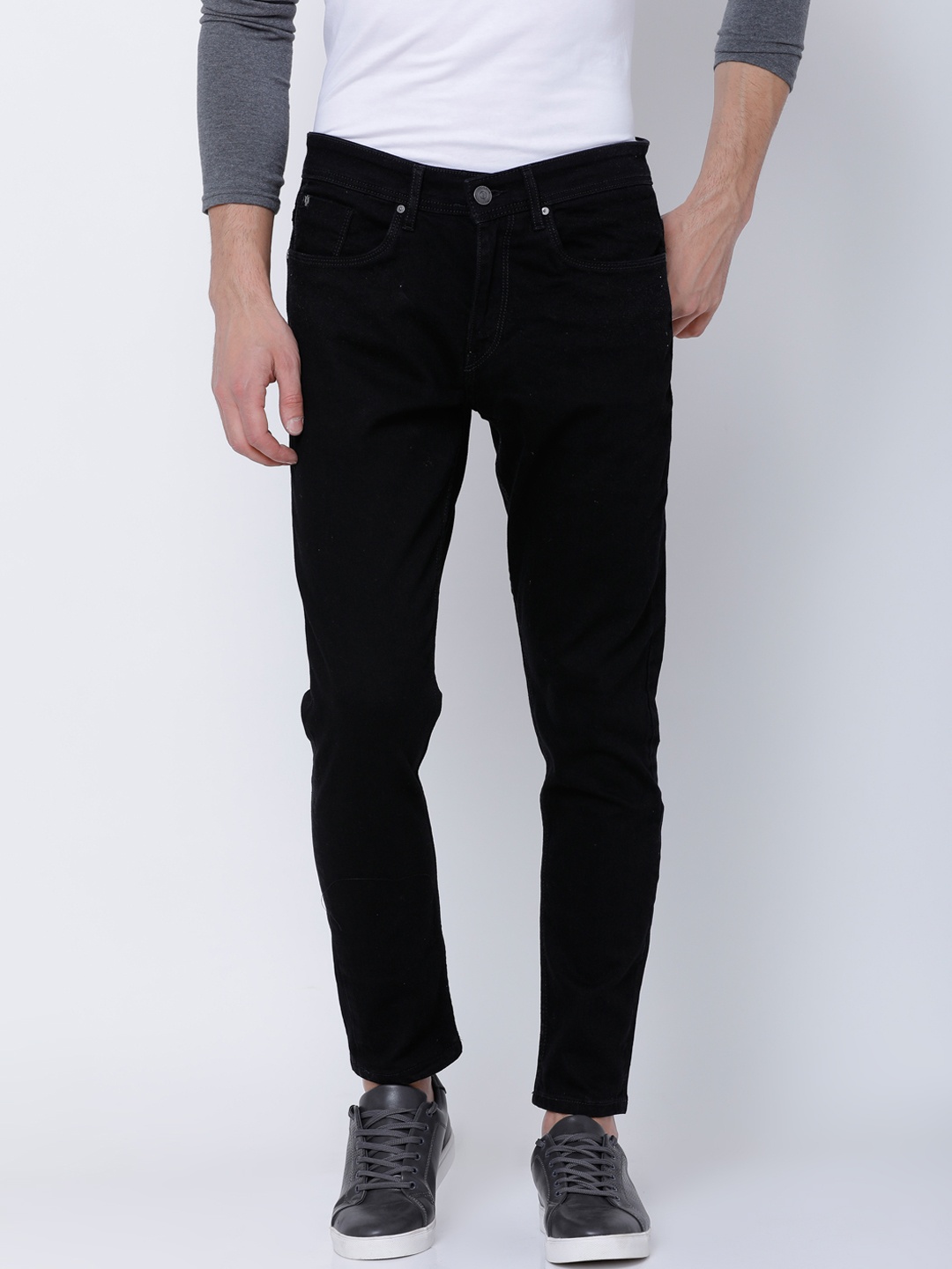 

LOCOMOTIVE Men Black Tapered Fit Mid-Rise Clean Look Stretchable Jeans
