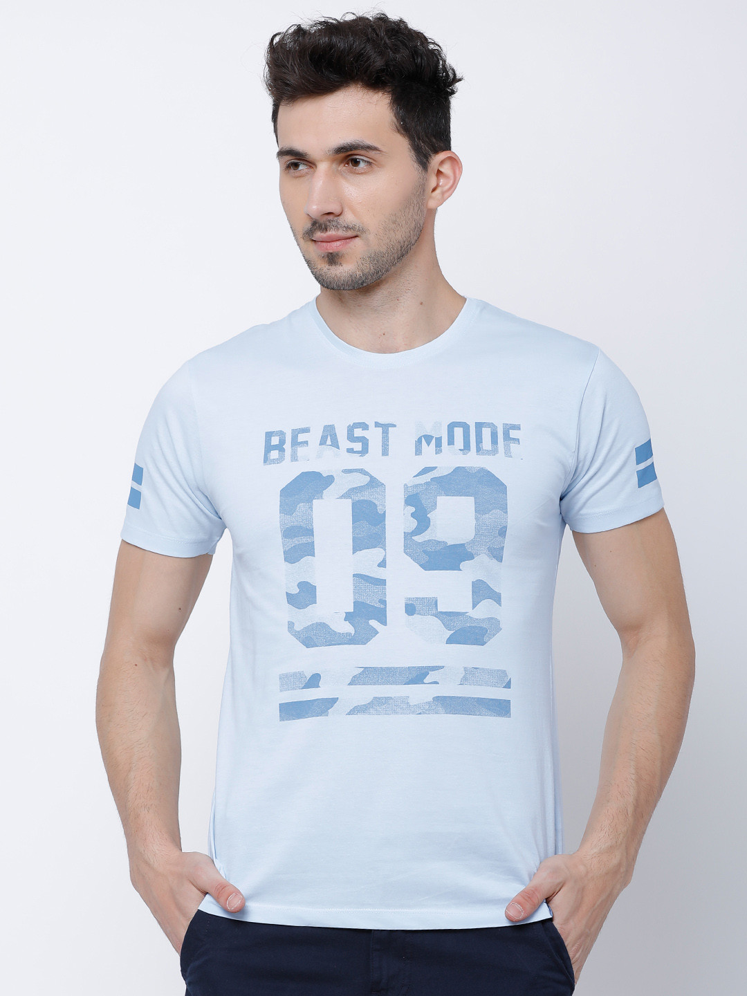 

LOCOMOTIVE Men Blue Printed Round Neck T-shirt