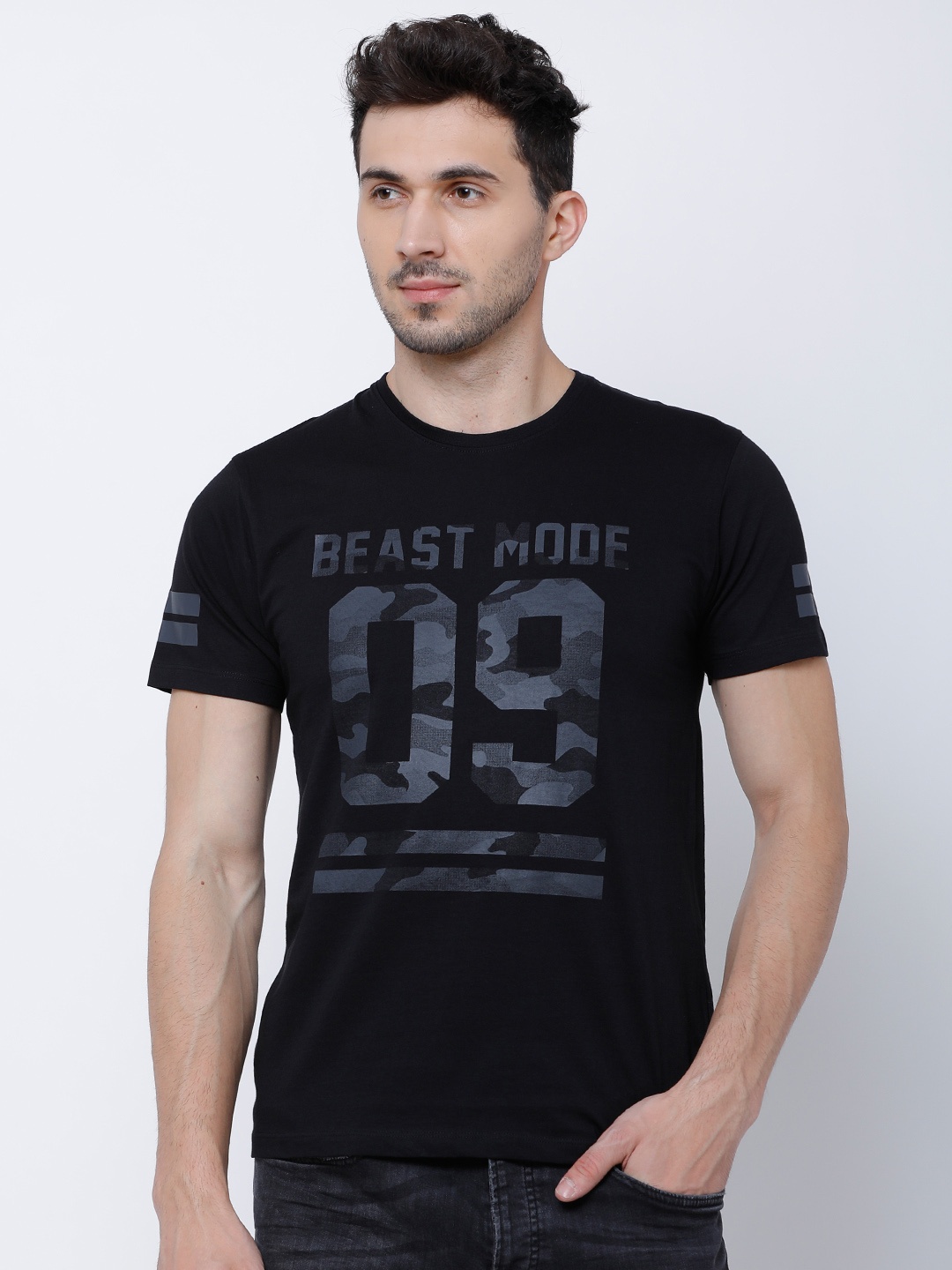 

LOCOMOTIVE Men Black Printed Round Neck T-shirt