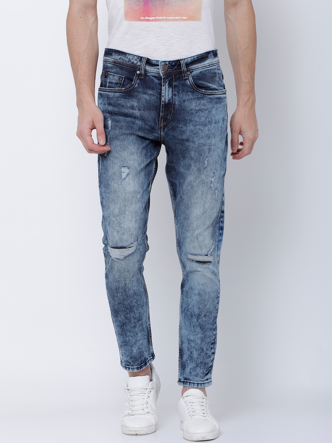 

LOCOMOTIVE Men Blue Tapered Fit Mid-Rise Highly Distressed Stretchable Jeans