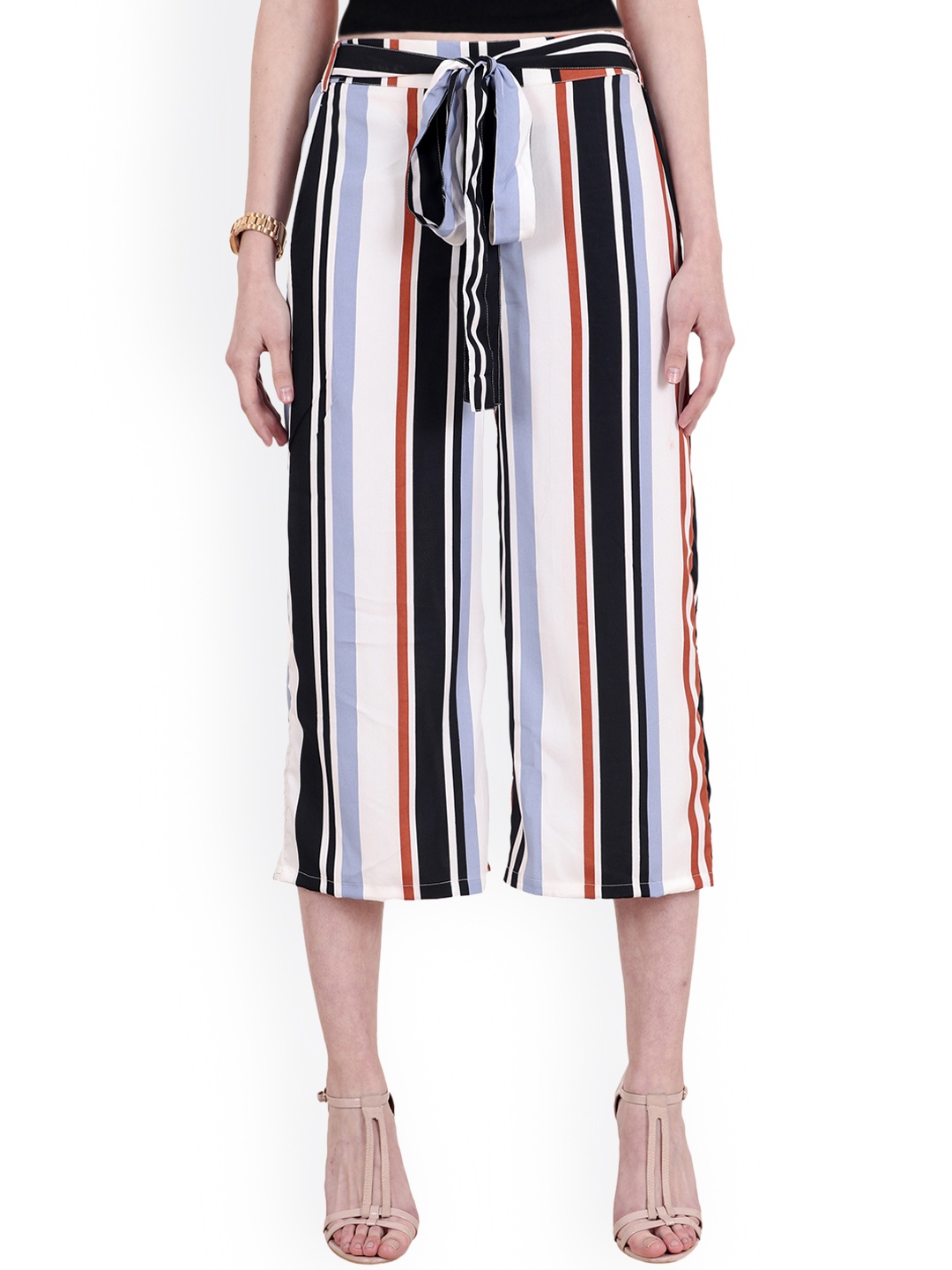 

SCORPIUS Women White & Black Smart Regular Fit Striped Culottes