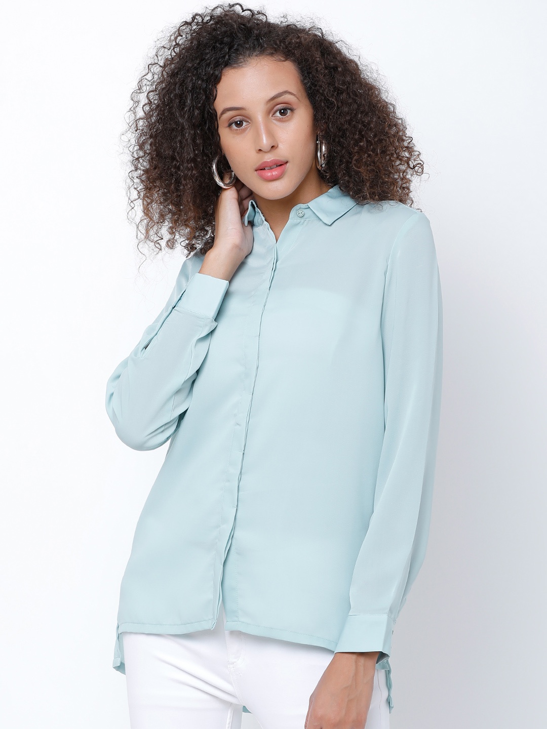 

Tokyo Talkies Women Blue Regular Fit Solid Casual Shirt