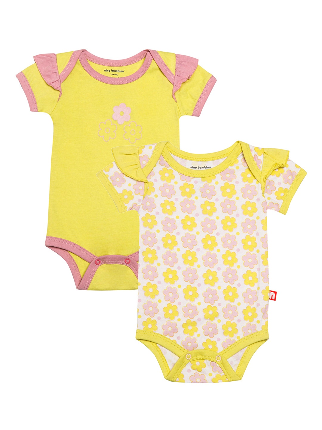 

Nino Bambino Girls Organic Cotton Pack of 2 Printed Bodysuits, Yellow