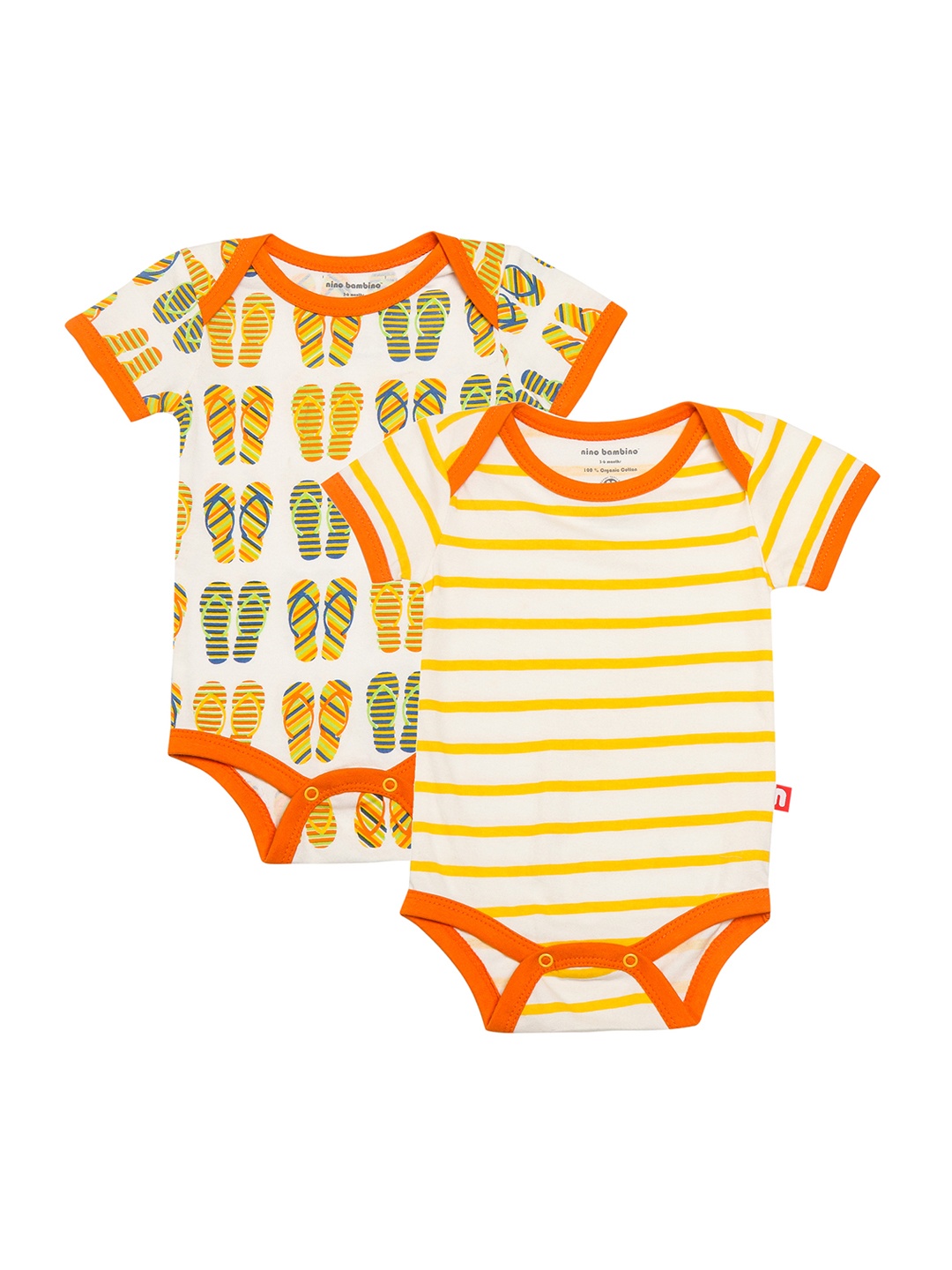 

Nino Bambino Boys Organic Cotton Pack of 2 Printed Bodysuits, Orange