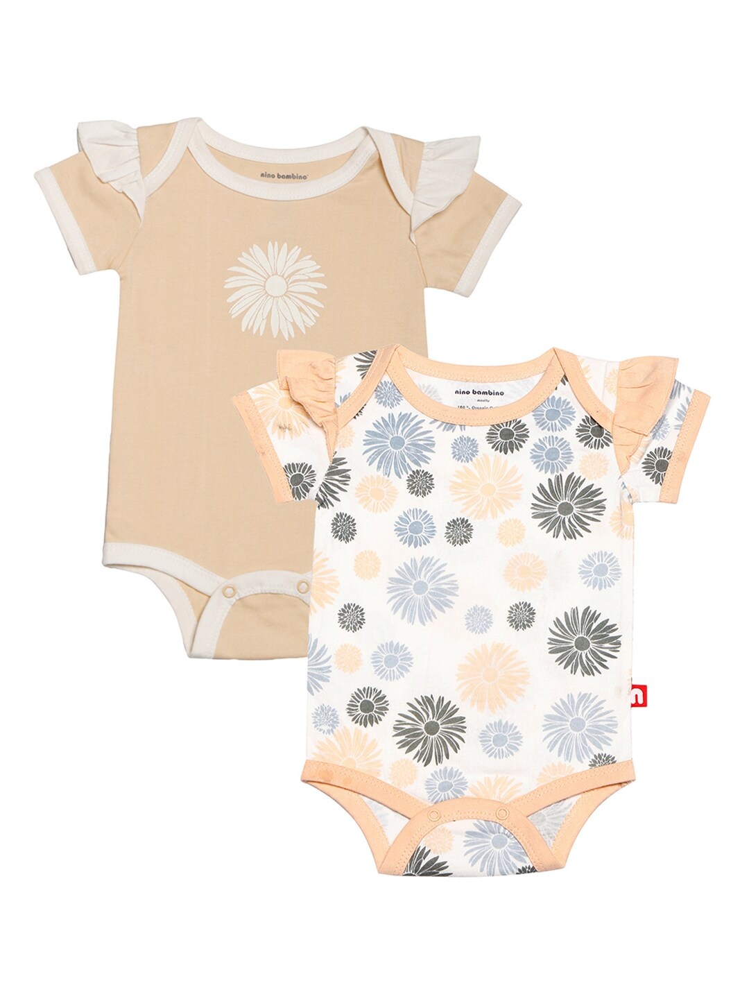 

Nino Bambino Girls Organic Cotton Pack of 2 Printed Sustainable Bodysuits, Multi