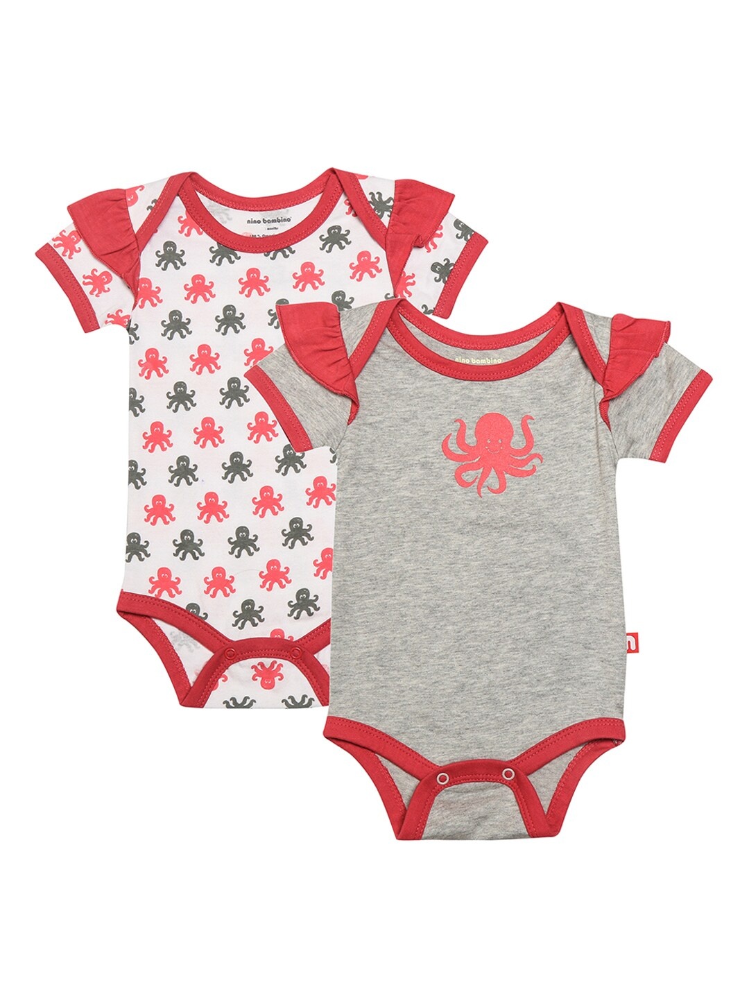 

Nino Bambino Girls Organic Cotton Pack of 2 Printed Sustainable Bodysuits, Orange