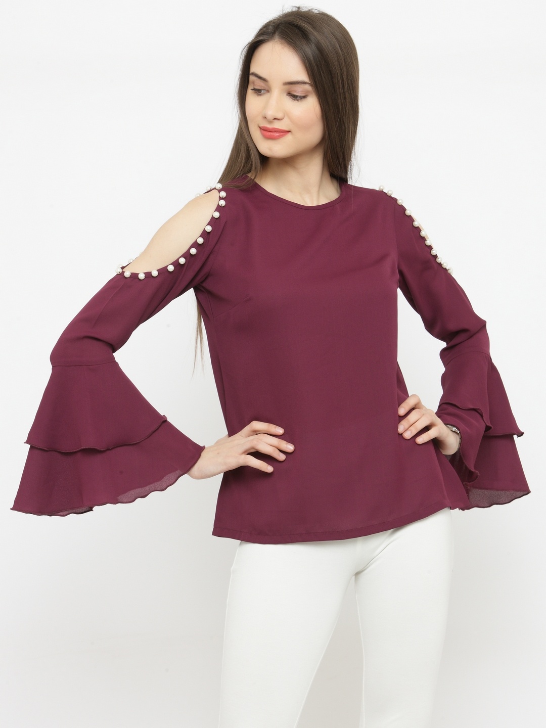 

plusS Women Burgundy Embellished Top