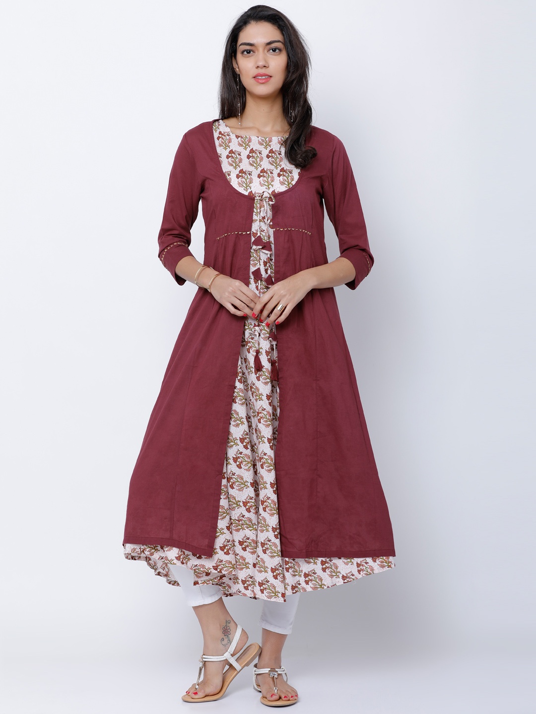 

Vishudh Women Maroon & White Printed A-Line Kurta