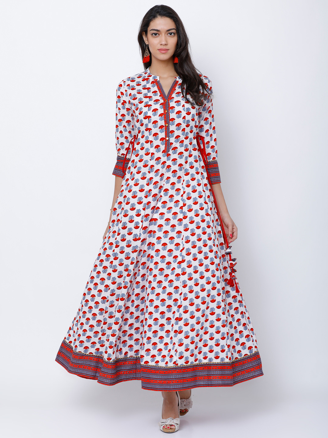

Vishudh Women White & Red Printed Anarkali Kurta