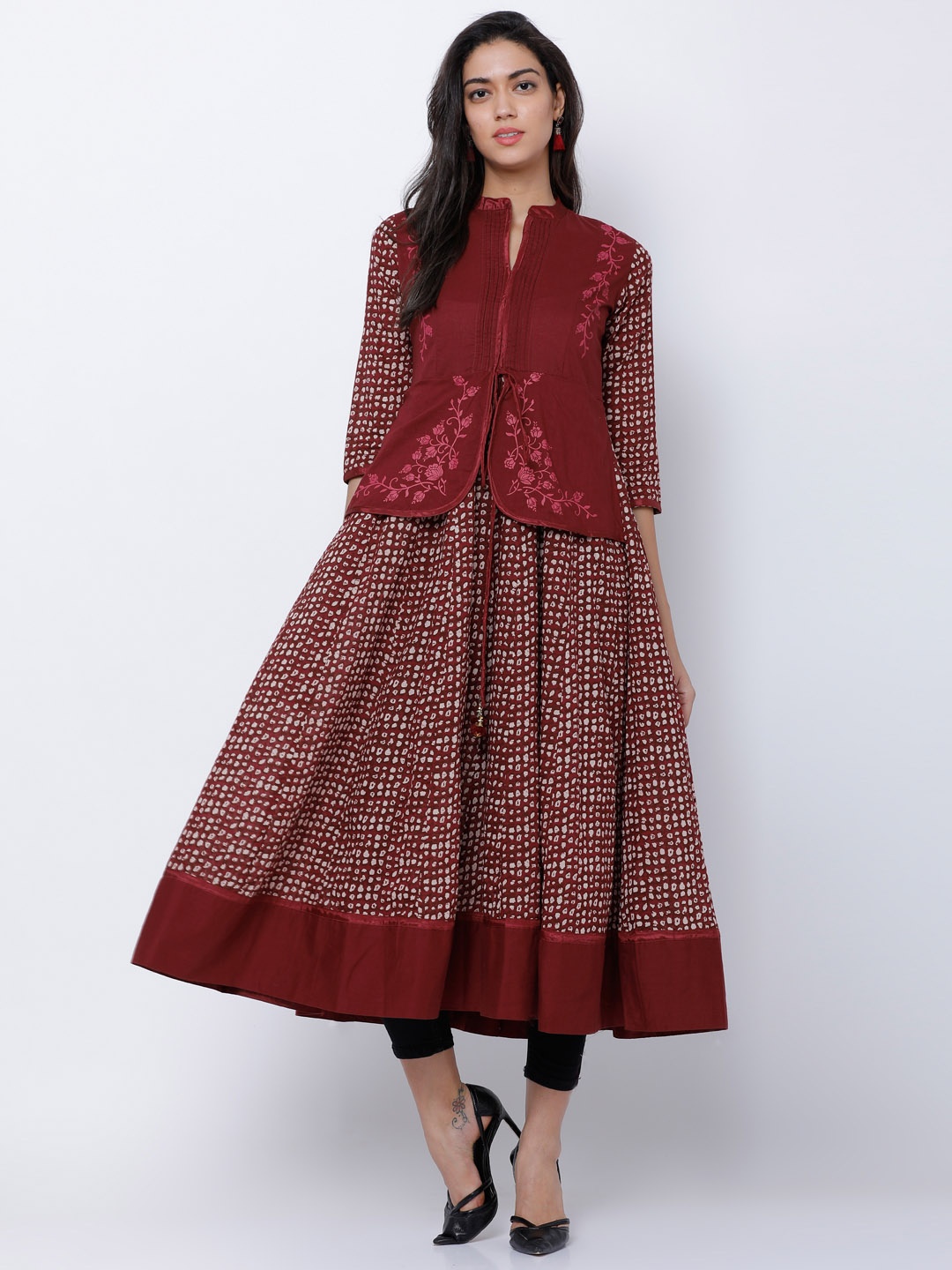 

Vishudh Women Maroon Printed Anarkali Kurta