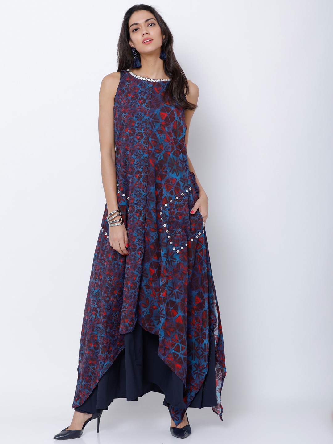 

Vishudh Women Blue & Maroon Printed A-Line Kurta