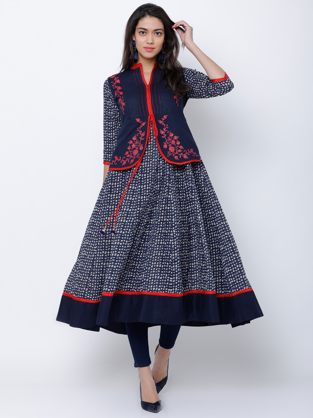 

Vishudh Women Navy Blue Printed Anarkali Kurta