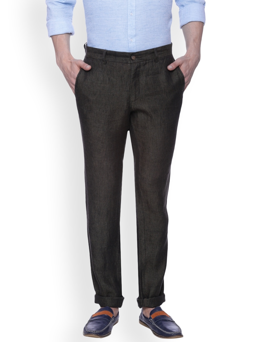 

Basics Men Charcoal Tapered Fit Embellished Regular Trousers