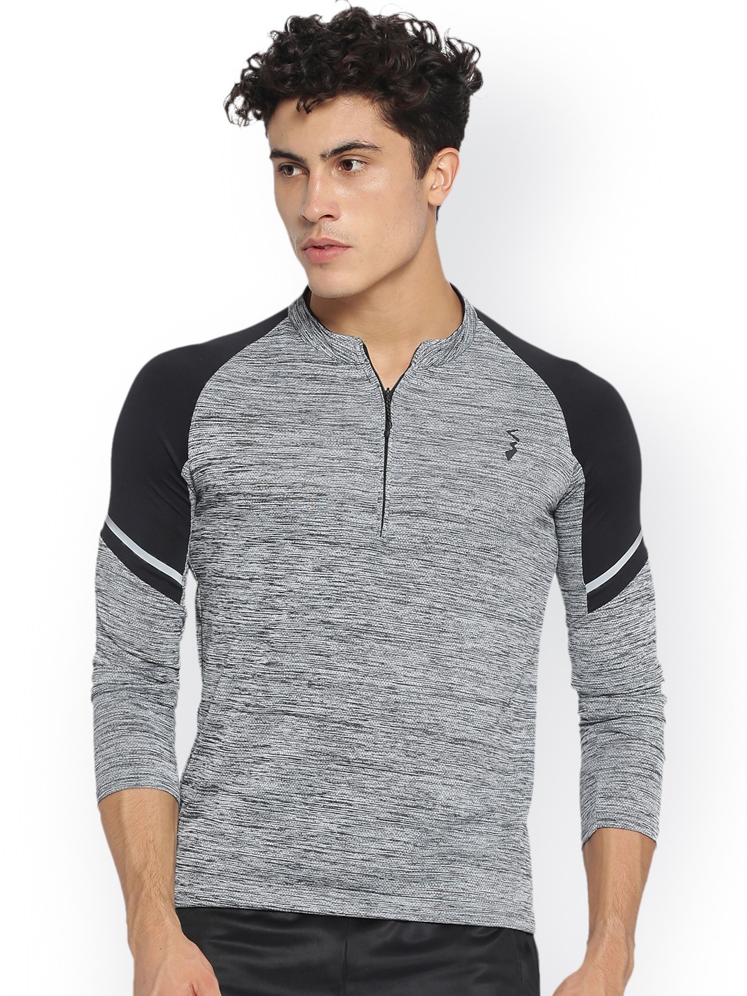 

Campus Sutra Men Grey Colourblocked High Neck T-shirt