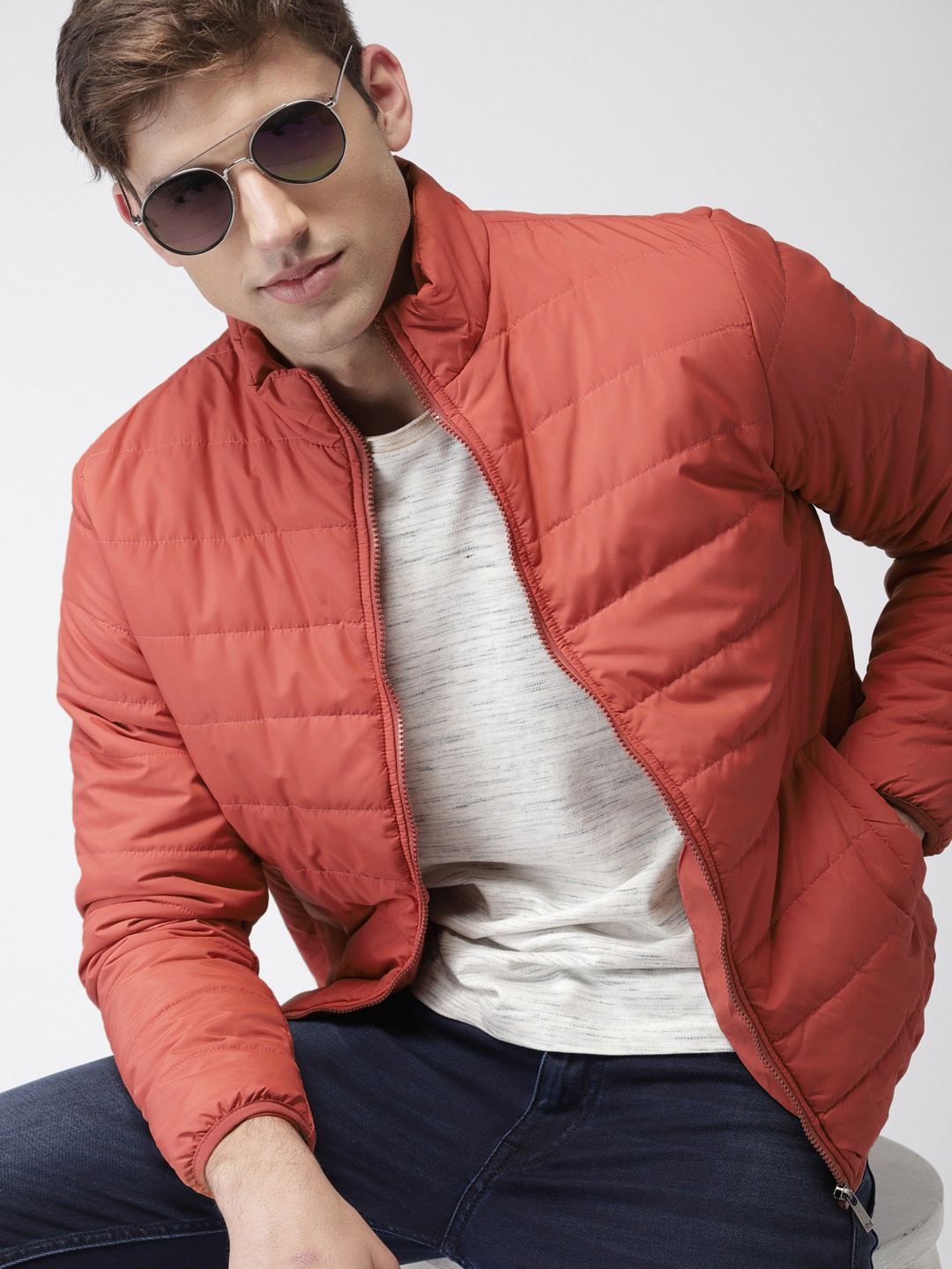 

Mast & Harbour Men Rust Orange Solid Puffer Jacket