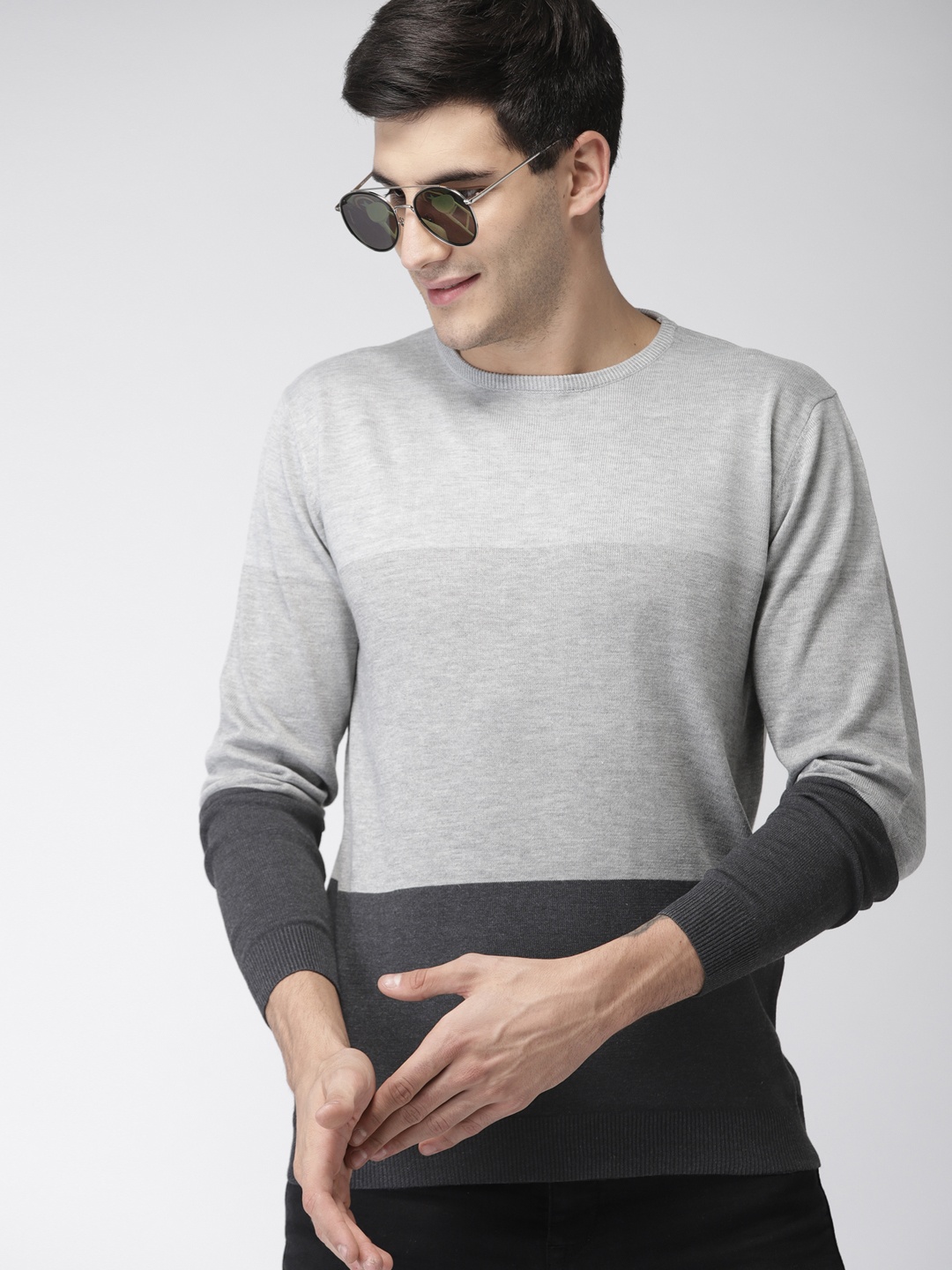 

Mast & Harbour Men Grey Colourblocked Pullover