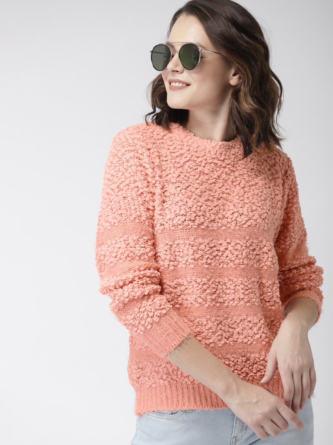 

Mast & Harbour Women Peach-Coloured Self Design Pullover