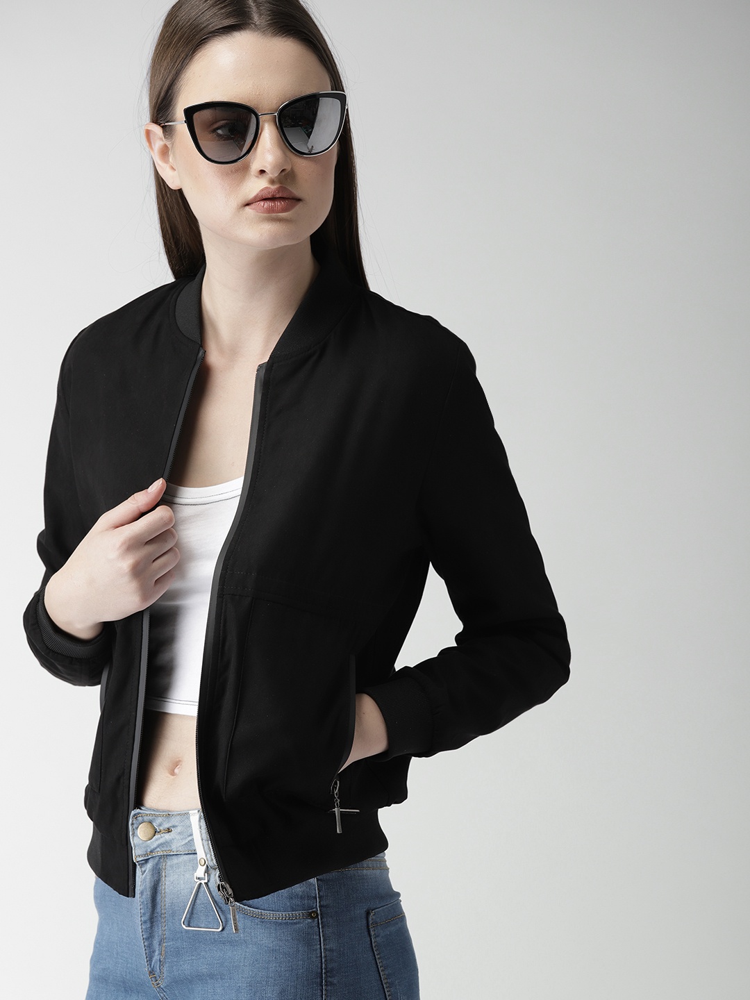 

Mast & Harbour Women Black Solid Bomber