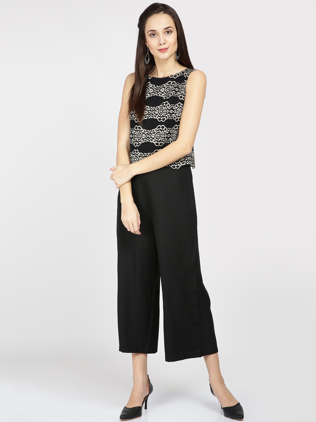 

Gipsy Black Self Design Culotte Jumpsuit